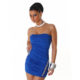 Blue Ruched Embellished Strapless Mini  / Club Dress