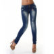 Destroyed Stonewash Skinny Fashion Blue Jeans Pants with Rhinestone Detail & Stretch by R. Display
