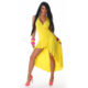 Yellow  Dramatic Halter Exotic Salsa Wrap Hi-Low  Dress