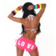 Little Hot Pink & White "LOVE" Athletic Mini Sweat Shorts with Drawstring Detail