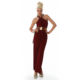 Slinky Burgundy Halter Wide Leg Long Pant  Jumpsuit with Metallic Thick Belt Accent