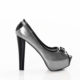 Silver & Black Metallic Peep Toe Platform Pumps 5" High Heels with Buckle Accent Shoes