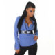 Career Tapered Blue White Collared Long Sleeve Wide Cuff Blouse w/ Belt PLUS SIZE