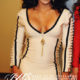 SMALL - Beige & Black 3/4 Sleeve Cut Out Bandage Dress - LAST ONE