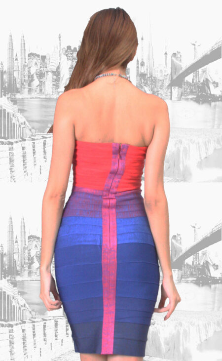 SMALL - Red to Blue Gradient Ombre Strapless Mini Bandage Dress