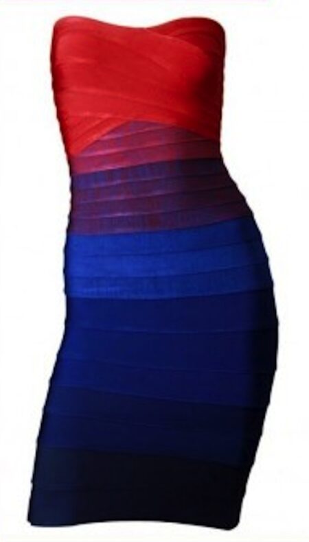 SMALL - Red to Blue Gradient Ombre Strapless Mini Bandage Dress