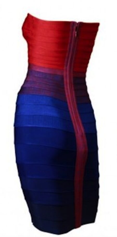 SMALL - Red to Blue Gradient Ombre Strapless Mini Bandage Dress