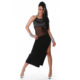 Black Sheer Mesh Cut Out High Slit Halter Dress with Rhinestones